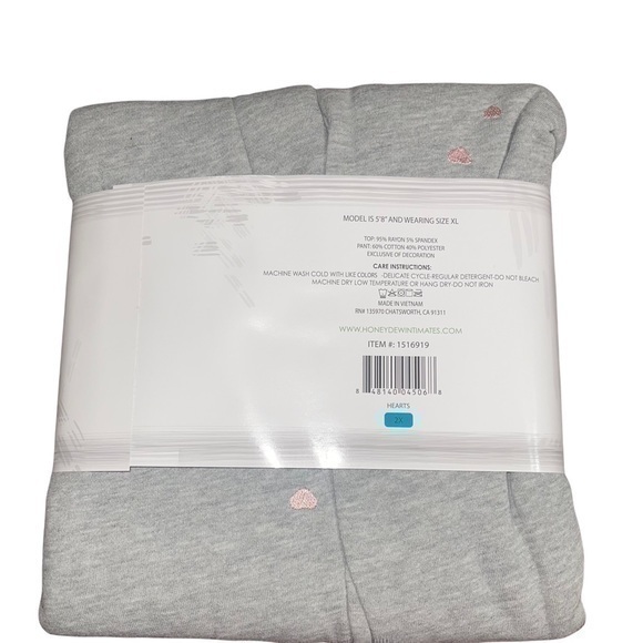 Honeydew Ladies Embroidered Lounge Set - Gray with Pink Hearts - Size 2X - Picture 4 of 6